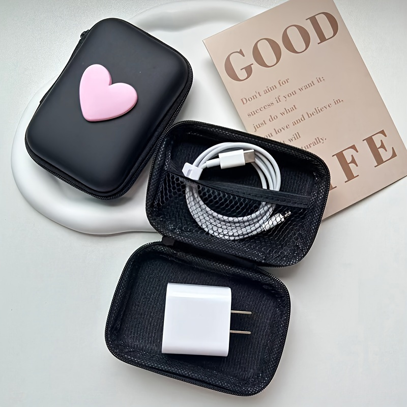 1pc heart pattern eva organizer earphone pouch coin zipper pocket details 2