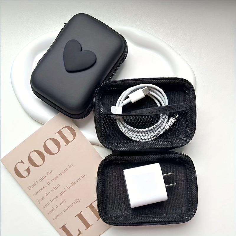 1pc heart pattern eva organizer earphone pouch coin zipper pocket details 3
