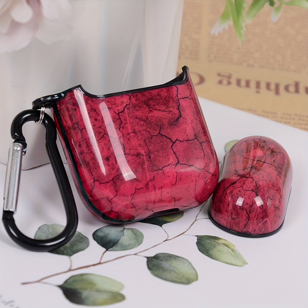 protective headphone case with carabiner clip and marble cracked texture design soft for 1 2 details 4