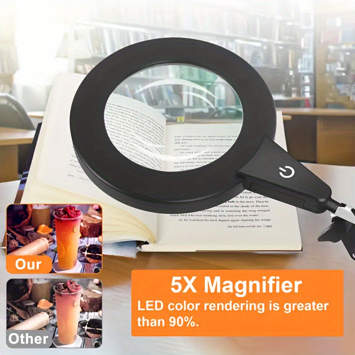 1pc 5x magnifying led desk lamp with clamp modern metal table light 3 color 10 levels usb powered for reading crafting workbench details 0