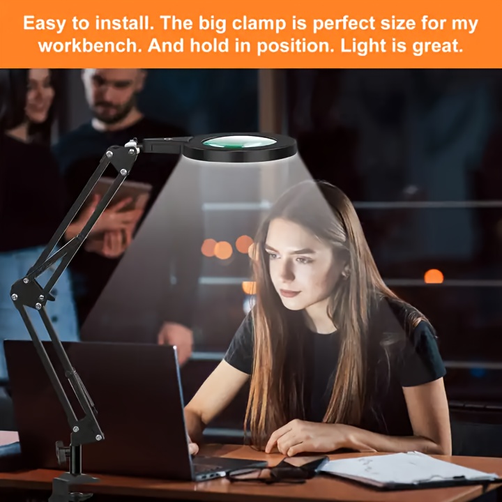 1pc 5x magnifying led desk lamp with clamp modern metal table light 3 color 10 levels usb powered for reading crafting workbench details 1