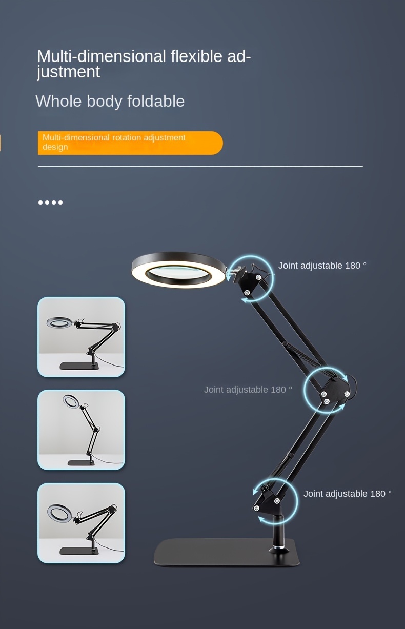 1pc 5x magnifying led desk lamp with clamp modern metal table light 3 color 10 levels usb powered for reading crafting workbench details 4