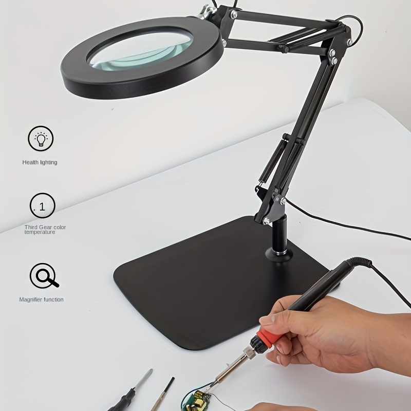 1pc 5x magnifying led desk lamp with clamp modern metal table light 3 color 10 levels usb powered for reading crafting workbench details 13