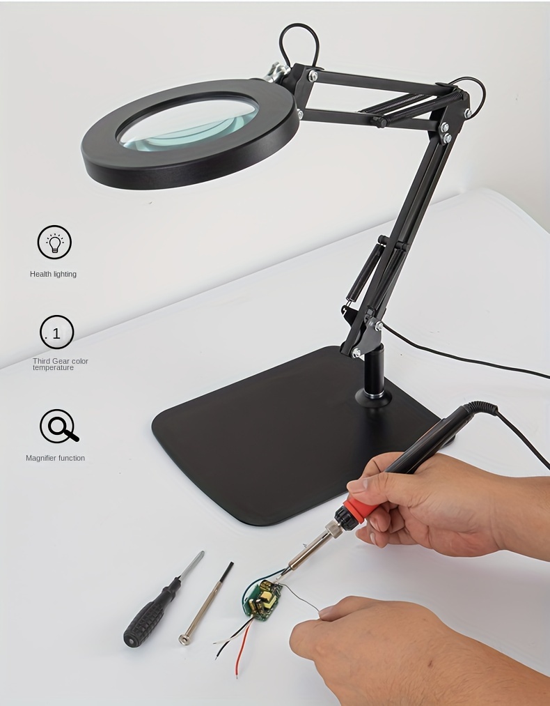 1pc 5x magnifying led desk lamp with clamp modern metal table light 3 color 10 levels usb powered for reading crafting workbench details 17