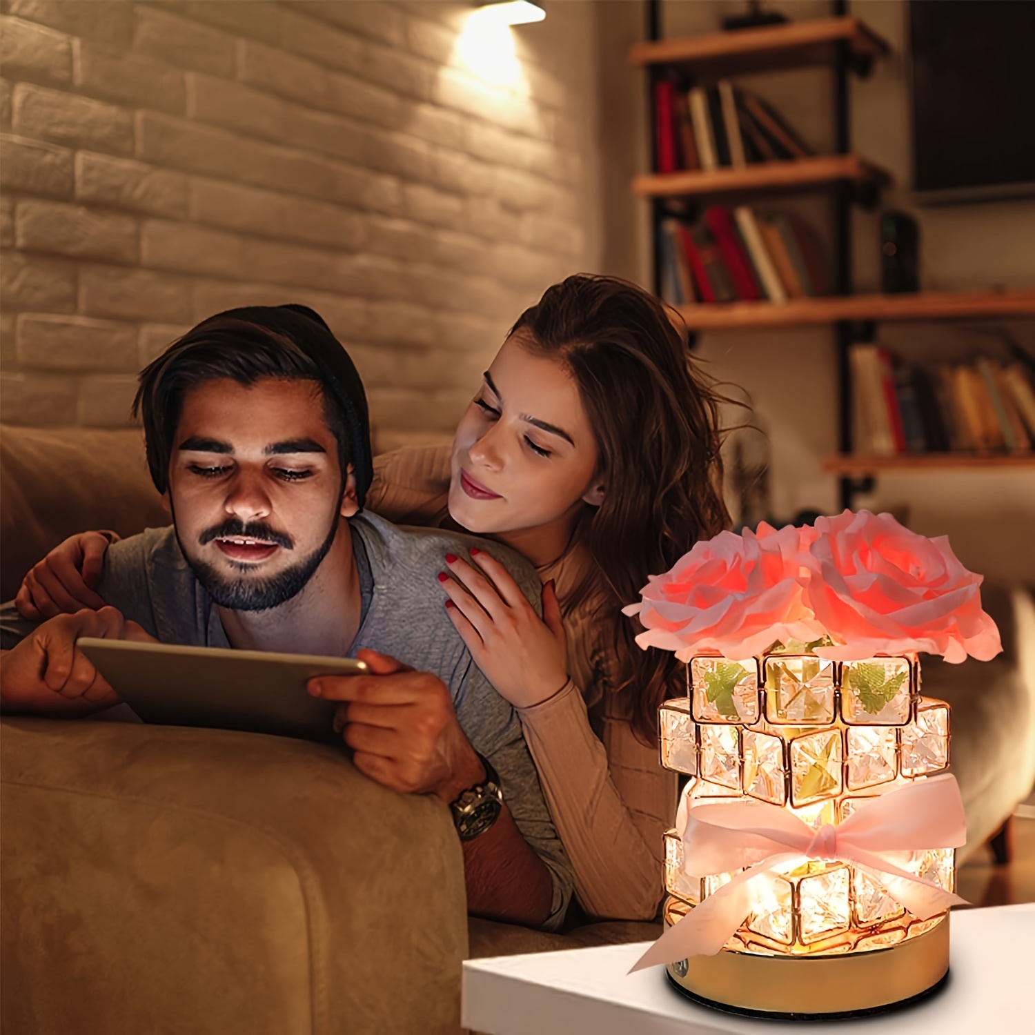 1pc rechargeable table lamp rose crystal table lamp rechargeablecordless 3 colors dimmable flower lamp romantic led for bedroom living room decor valentine birthday gift details 3