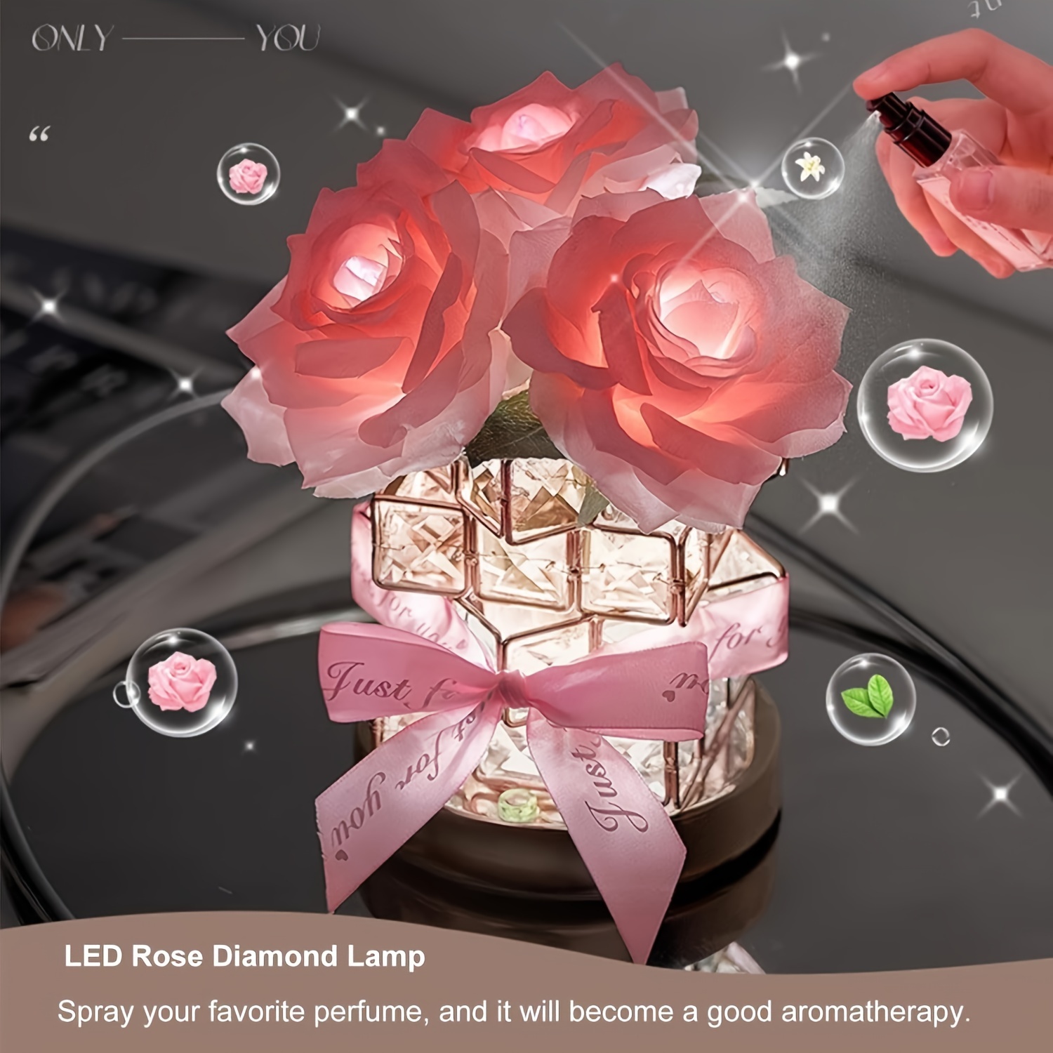 1pc rechargeable table lamp rose crystal table lamp rechargeablecordless 3 colors dimmable flower lamp romantic led for bedroom living room decor valentine birthday gift details 4