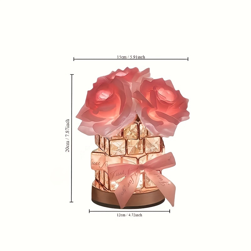 1pc rechargeable table lamp rose crystal table lamp rechargeablecordless 3 colors dimmable flower lamp romantic led for bedroom living room decor valentine birthday gift details 5