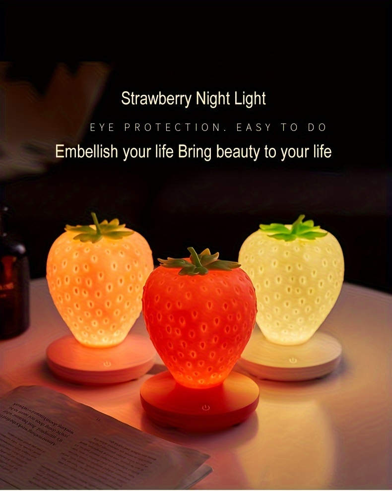 1pc usb rechargeable strawberry lamp bedroom bedside light led fruit night light gift for boys and girls eid al details 0