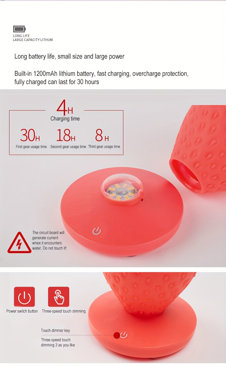 1pc usb rechargeable strawberry lamp bedroom bedside light led fruit night light gift for boys and girls eid al details 2