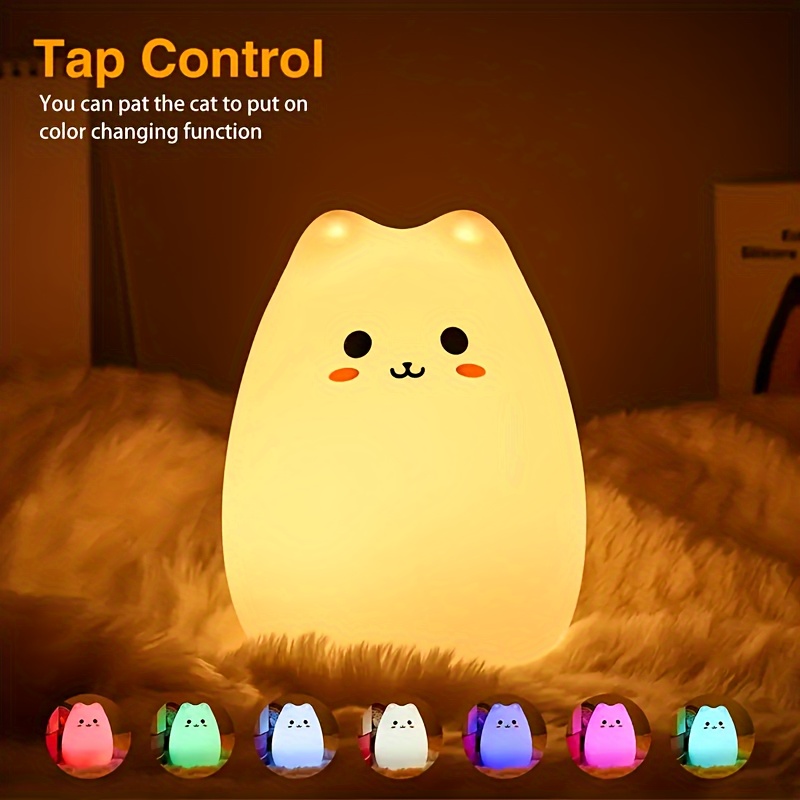 cute led cat night light battery powered warm white breathing mode perfect gift for birthdays and holidays details 0