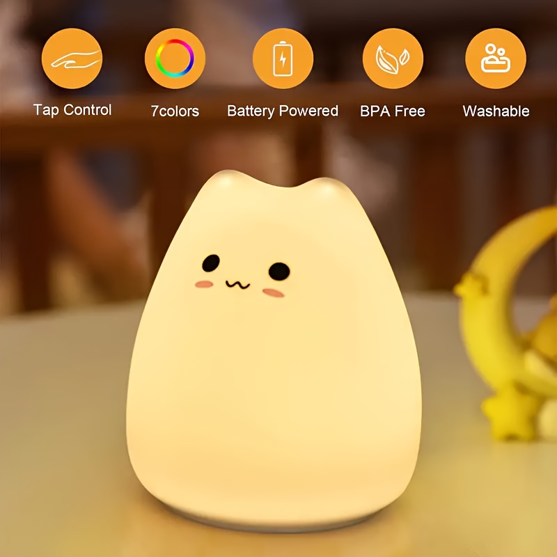 cute led cat night light battery powered warm white breathing mode perfect gift for birthdays and holidays details 1