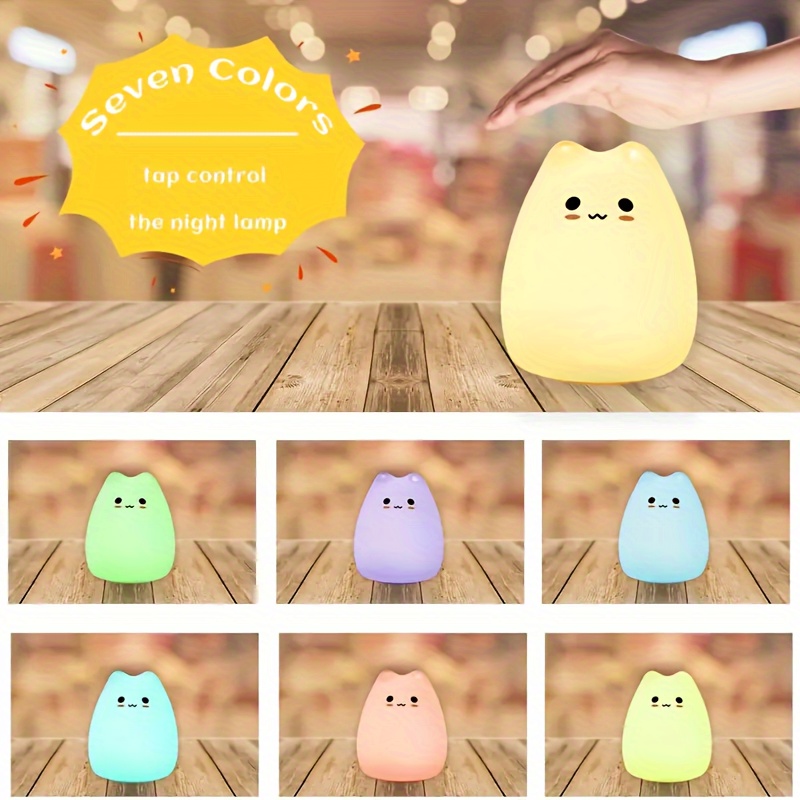 cute led cat night light battery powered warm white breathing mode perfect gift for birthdays and holidays details 3