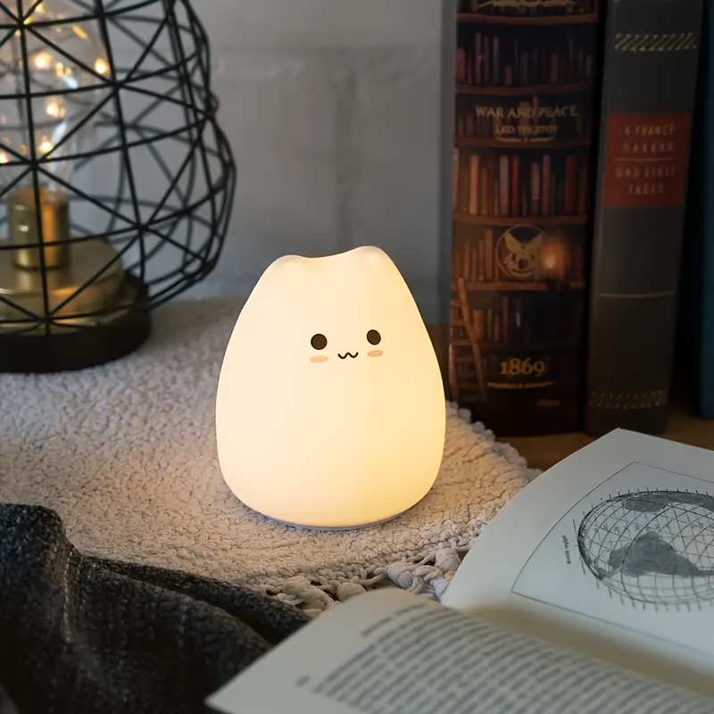 cute led cat night light battery powered warm white breathing mode perfect gift for birthdays and holidays details 4