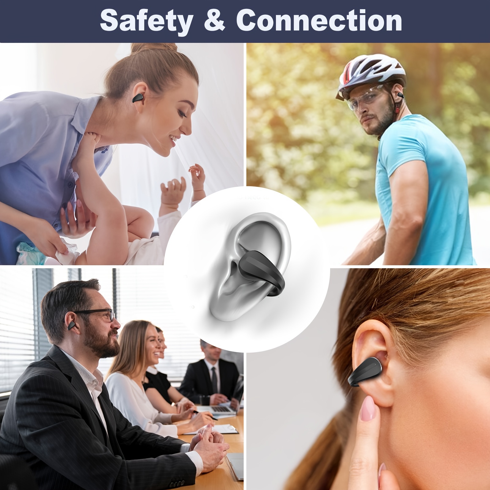 wireless open ear headphones clip on earbuds for android iphone air conduction earbuds with charging case details 0