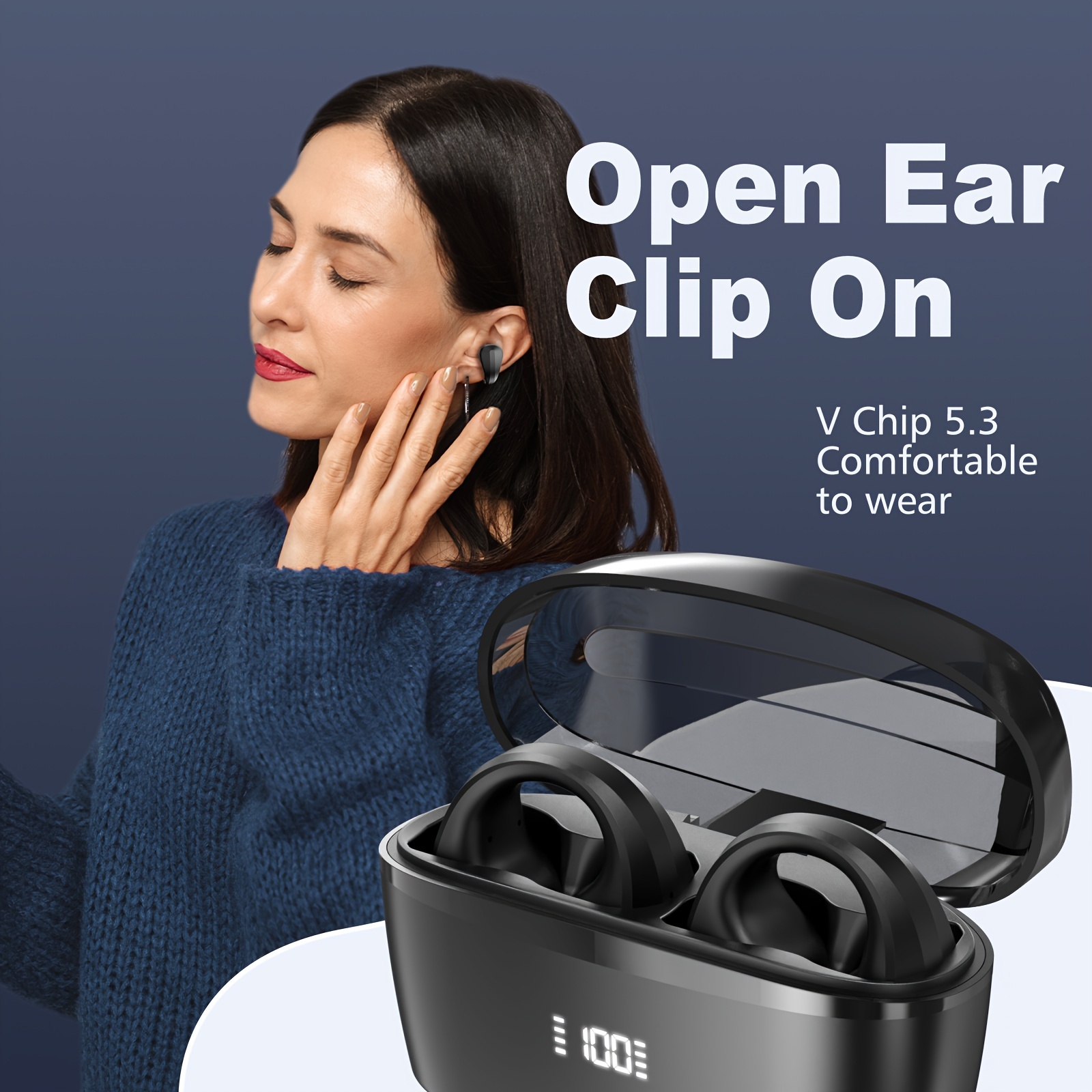 wireless open ear headphones clip on earbuds for android iphone air conduction earbuds with charging case details 4
