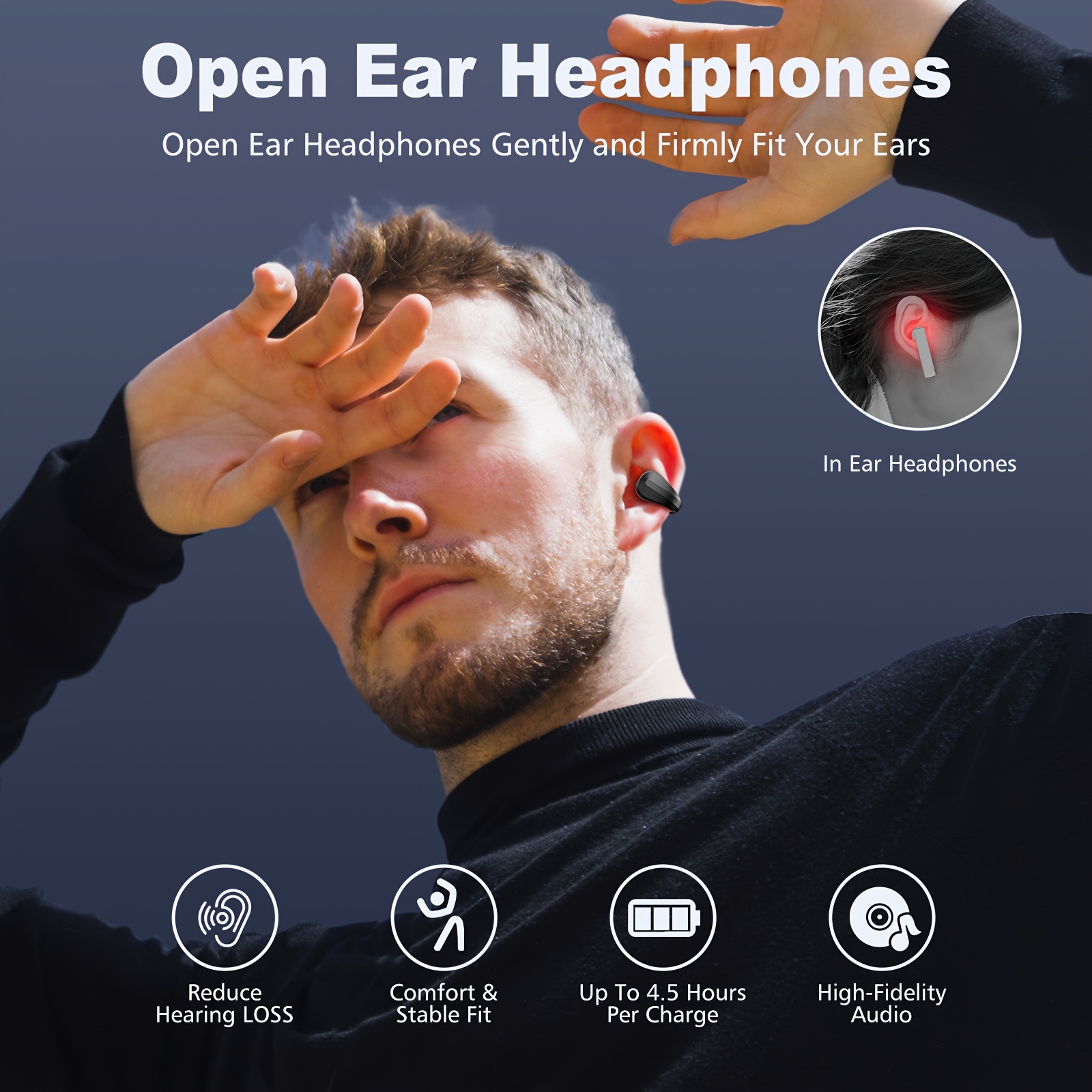wireless open ear headphones clip on earbuds for android iphone air conduction earbuds with charging case details 6