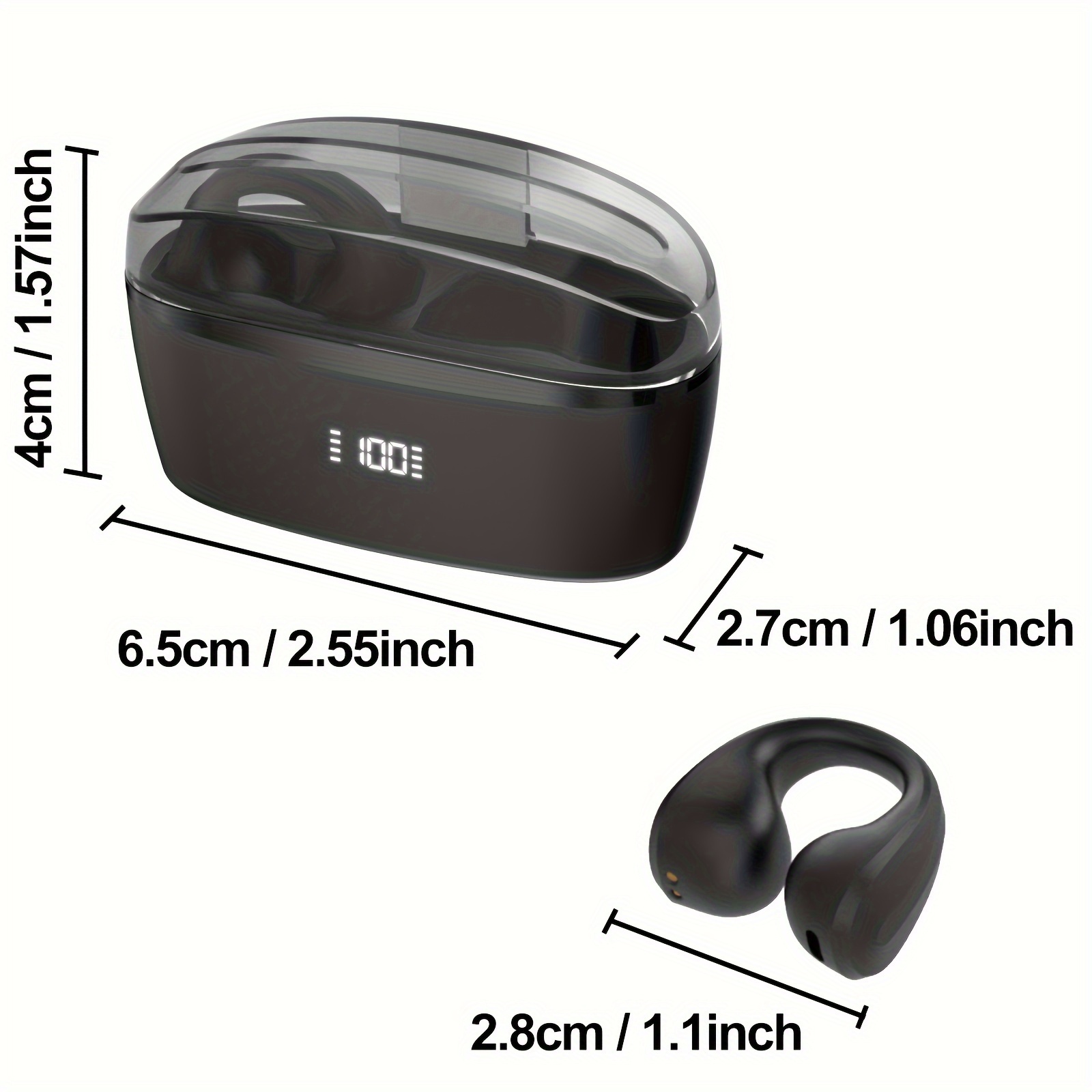 wireless open ear headphones clip on earbuds for android iphone air conduction earbuds with charging case details 8