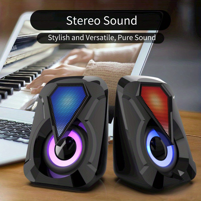 computer speakers 3wx2 in small body stereo 2 0 usb powered 3 5mm aux multimedia speakers built in bottom bass pc laptop desktop speakers black details 4