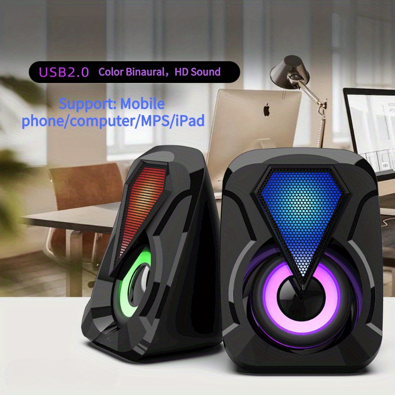 computer speakers 3wx2 in small body stereo 2 0 usb powered 3 5mm aux multimedia speakers built in bottom bass pc laptop desktop speakers black details 5