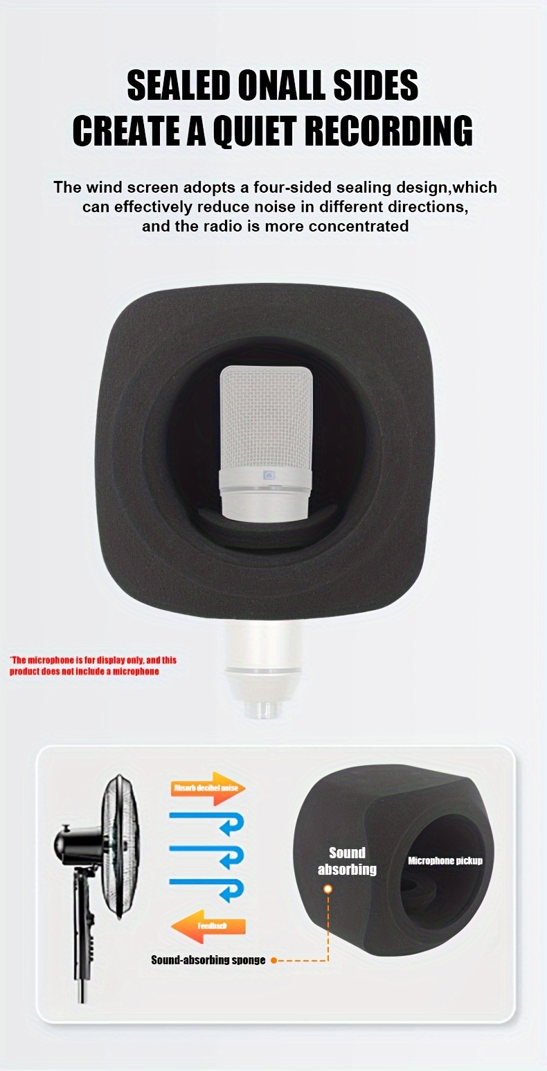 Professional Recording Microphone Shield - High-Density Foam Sound Absorber, Windproof Sponge Cover with XLR Connector for Noise Reduction in Small Studios and Live Recording details 2