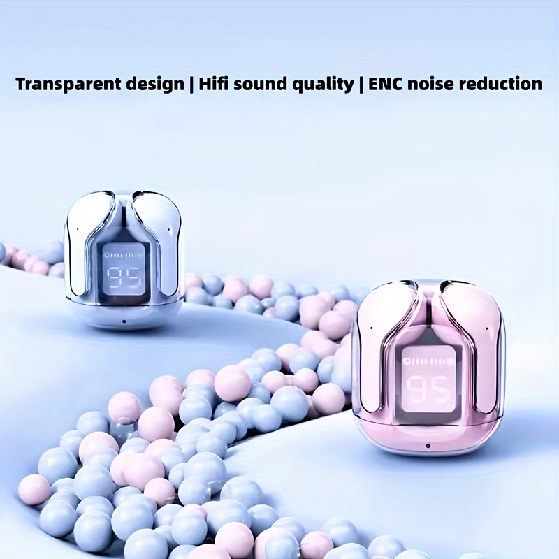 wireless earphones transparent tws silicone in ear sports gaming headphones hifi stereo led birthday christmas boy girlfriend gift details 2