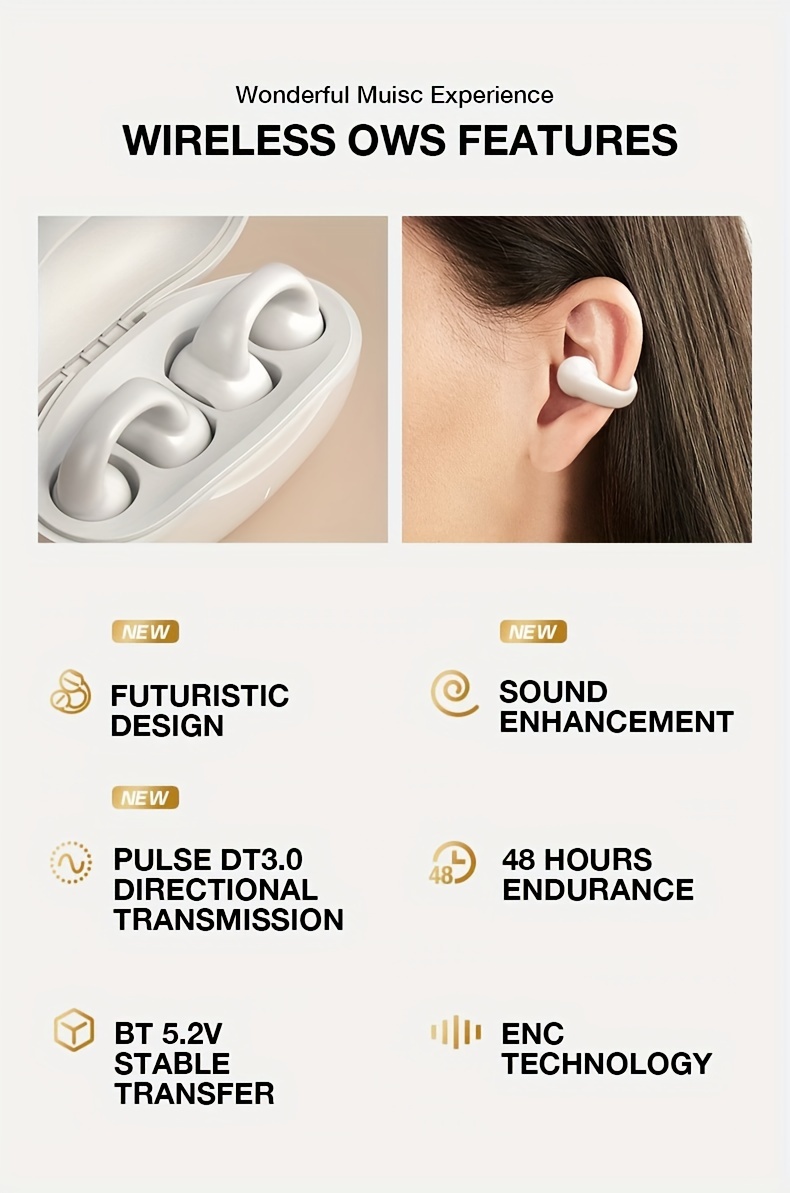 j01 wireless earbuds open ear clip headphones new mini open ear earbuds wireless earphones wireless headset sport running earring earphone details 1