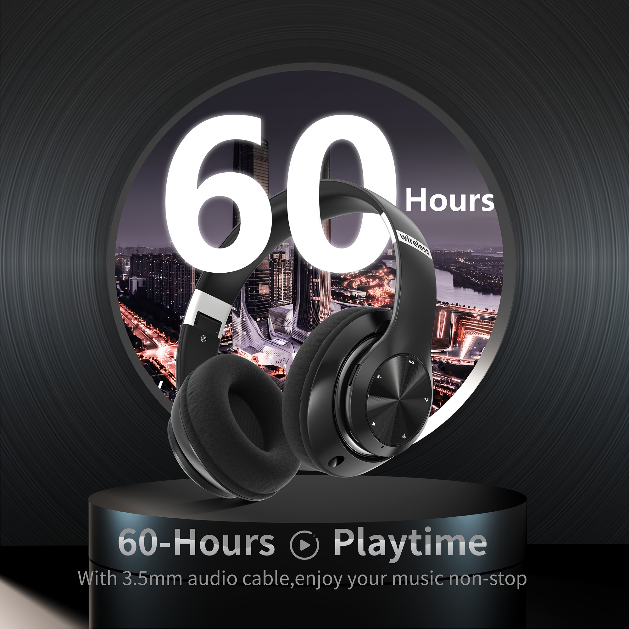 wireless headphones 60 hours foldable design stereo with 6 eq adjustable and lightweight fm sd tf suitable for adults details 0