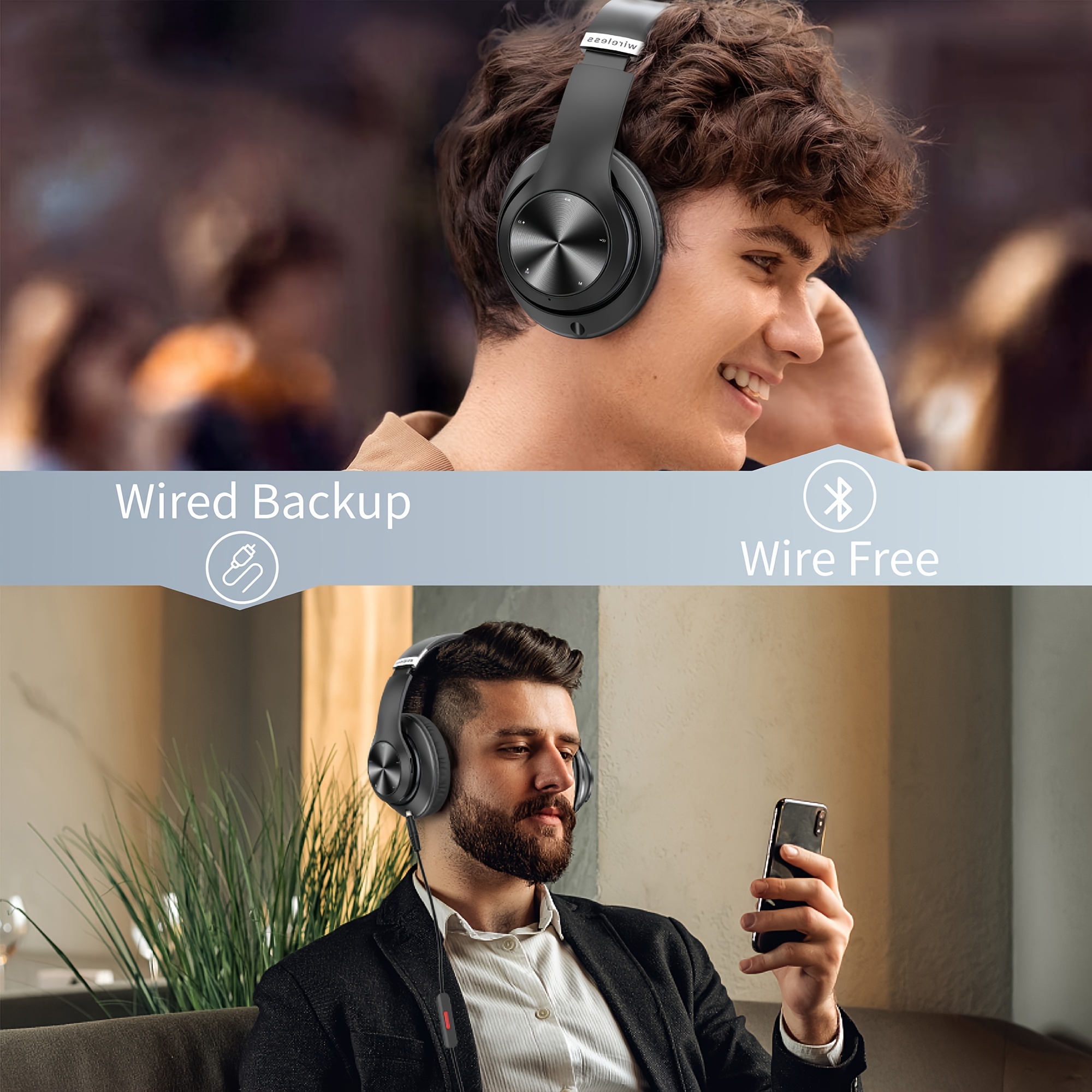 wireless headphones 60 hours foldable design stereo with 6 eq adjustable and lightweight fm sd tf suitable for adults details 4