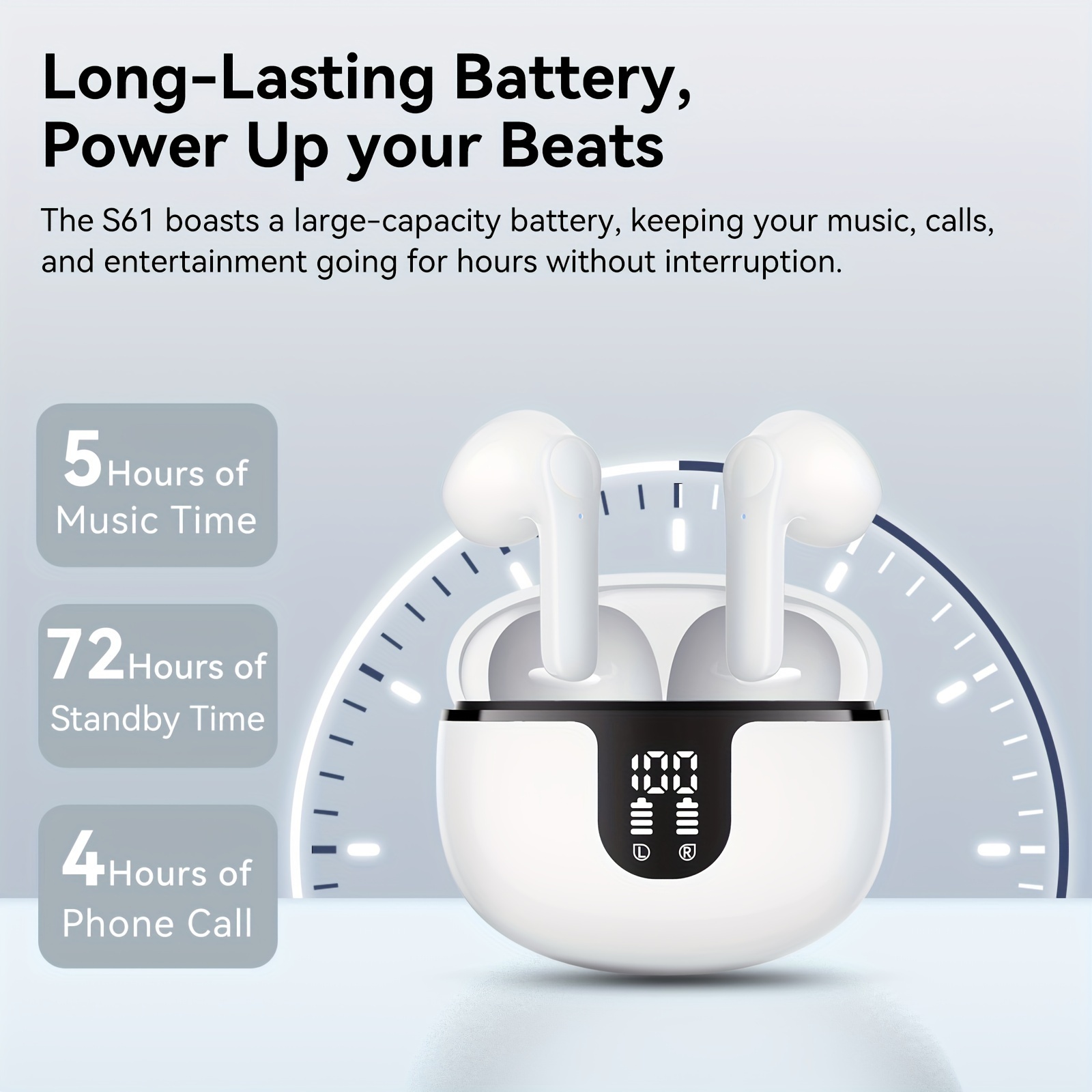 wireless earbuds headphones 40h stereo ear buds display cordless in ear earphones with microphone for ios sports details 5