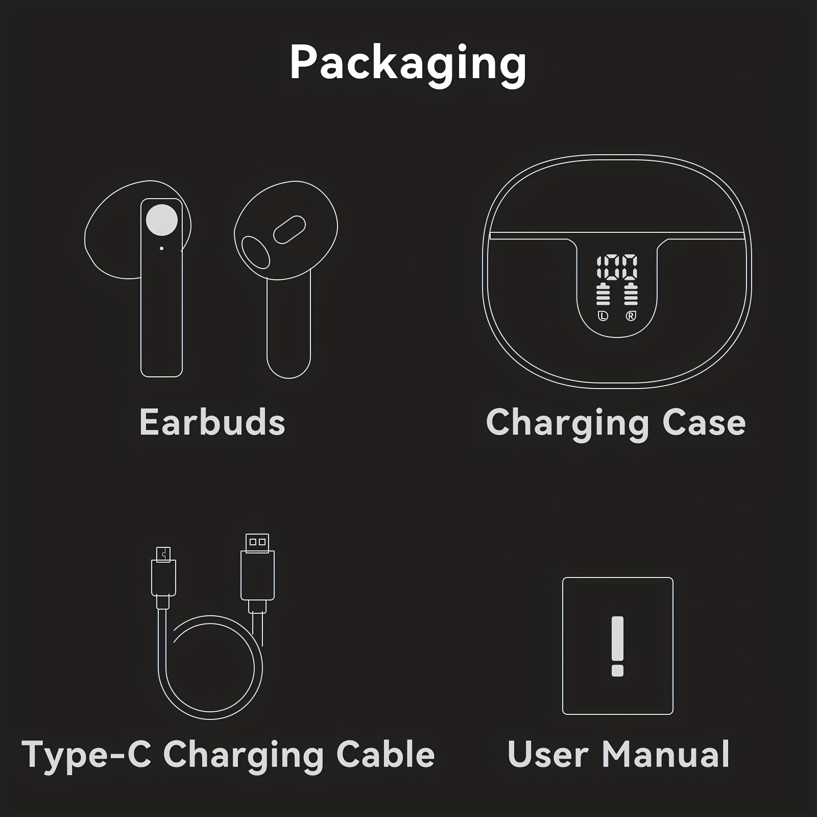 wireless earbuds headphones 40h stereo ear buds display cordless in ear earphones with microphone for ios sports details 10