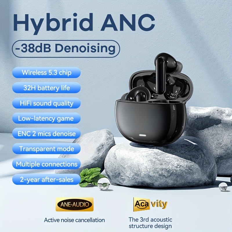 wireless earbuds active noise cancelling earphones wireless 5 2 with microphone charging case 30 hours ear stereo earphones suitable for android details 1