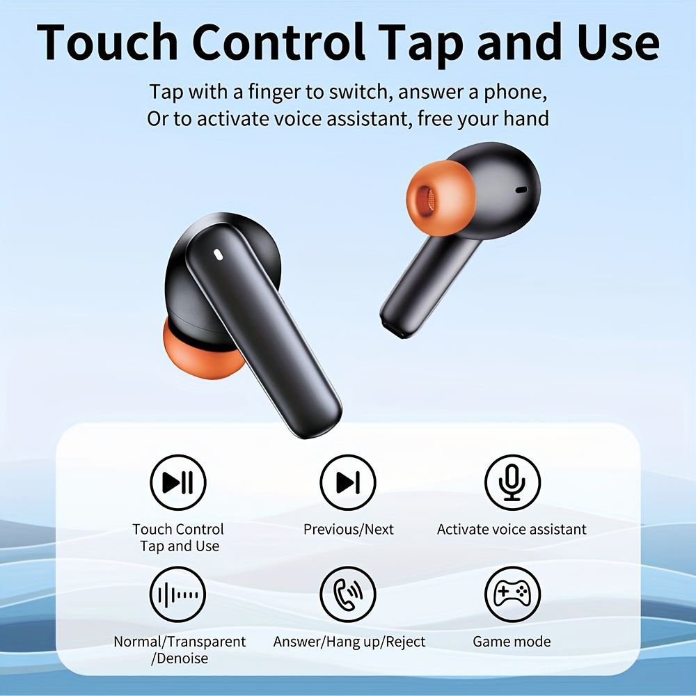 wireless earbuds active noise cancelling earphones wireless 5 2 with microphone charging case 30 hours ear stereo earphones suitable for android details 4