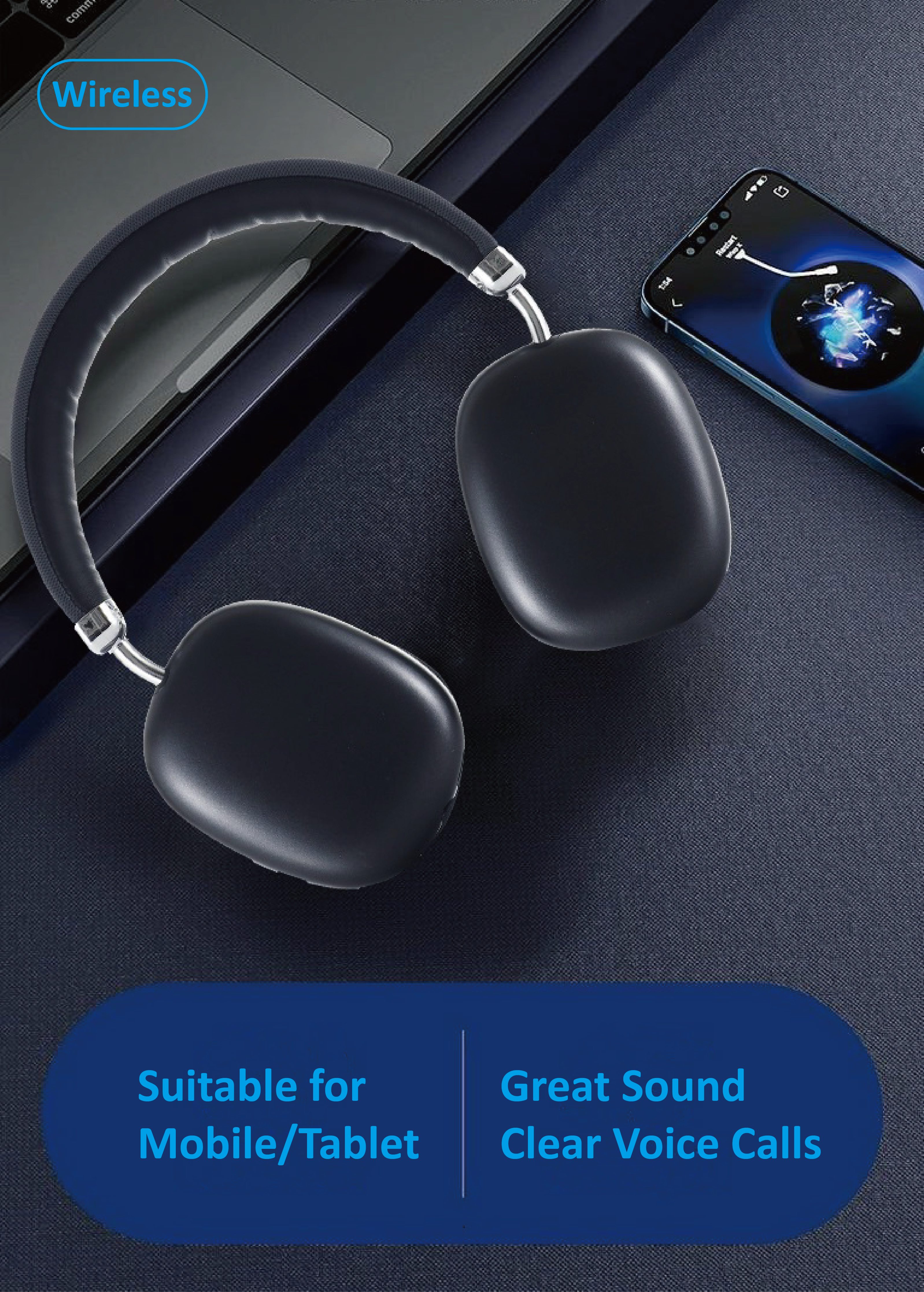 wireless headphones wireless headsets with good lightweight flat folding headphone built in mic compatible with 3 5mm 0 14 cable for travel work laptop pc cellphone gaming headset for ios wireless christmas present details 3